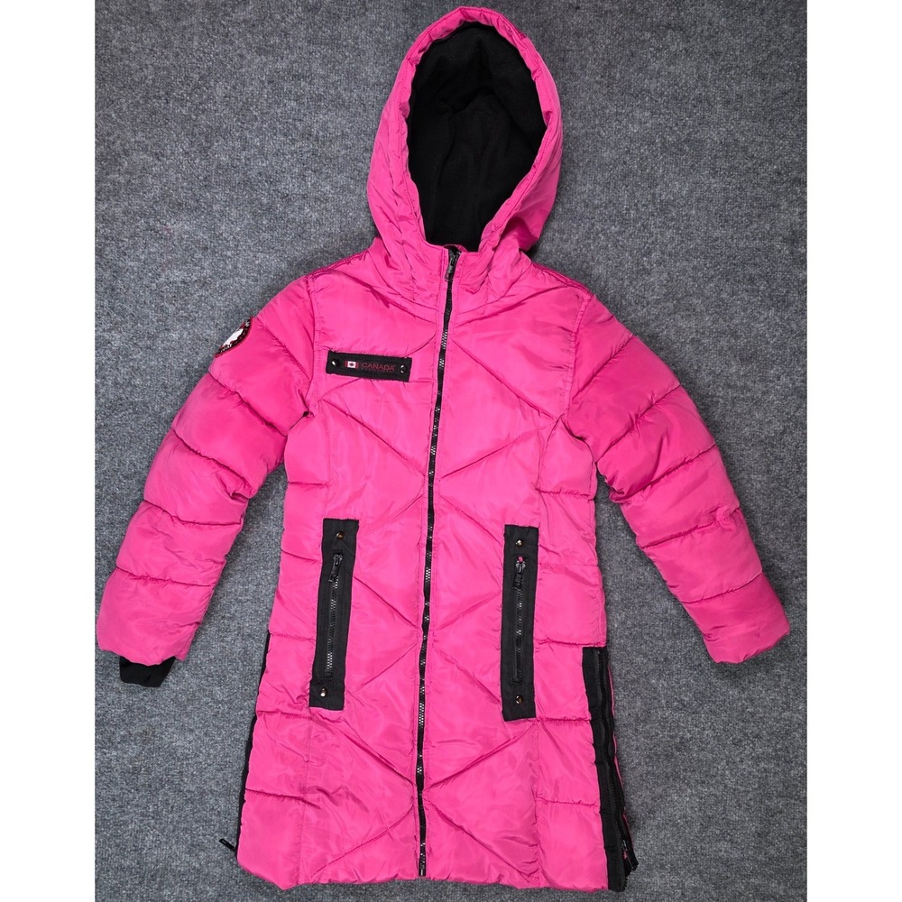 Canada Weathergear Puffer Jacket Girls Size M 10/12 Pink Quilted Parka Hooded